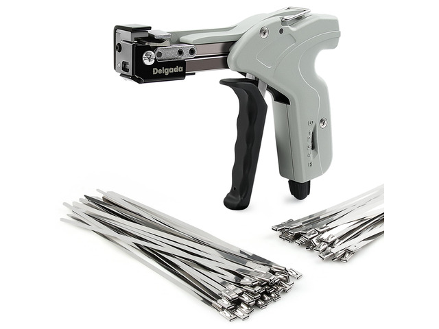 Stainless Steel Cable Tie Gun Kit with 100PCS Self-Locking Metal Zip Ties Outdoor Heavy Duty Fastening Zip Tie Tightening Tool for Chain Link Fence...