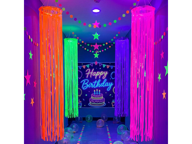 4 Pack Glow in The Dark Party Supplies Neon Party Hanging Decor,4 Color
