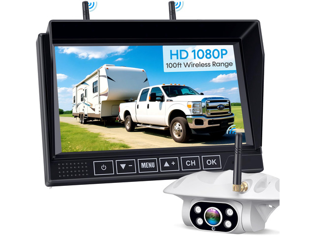 Wireless RV Backup Camera: 1080P HD Rear View Camera with 7 DVR Split-Screen Monitor,170° Wide-Angle Lens, IR Night Vision, Waterproof IP69, Plug &...