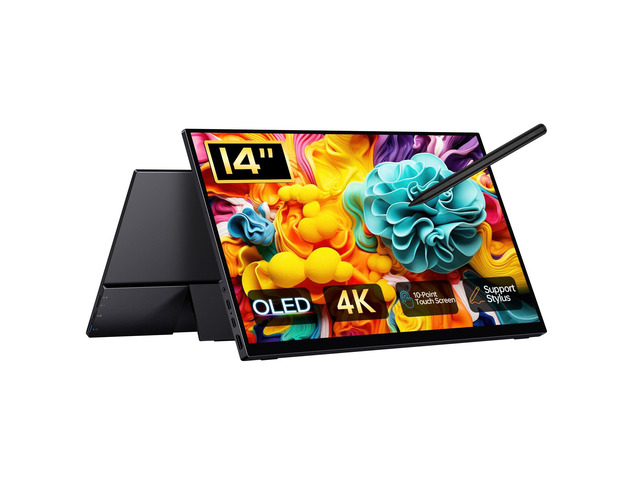 14' 4K Portable Monitor OLED, Touch Screen Monitor UHD 3840X2400p 100% DCI-P3 100000:1, USB-C HDMI Travel Monitor with Kickstand & Sleeve for...