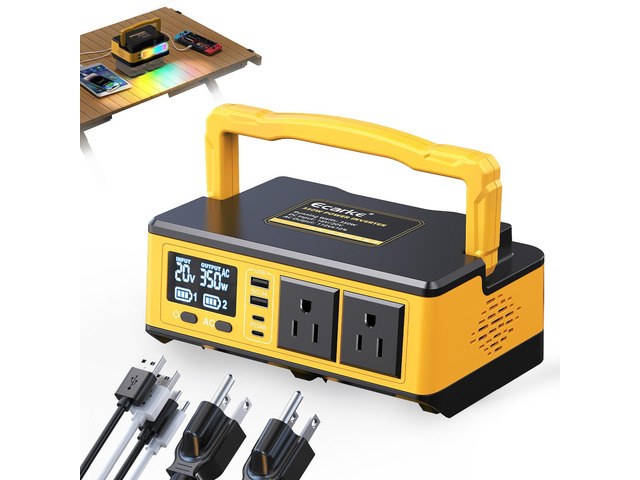 350W Portable Power Inverter Compatible with DeWALT 20V Battery, DC 20V to AC 110V Power Station with 2 AC Outlets, 2 USB, 2 Type-C & RGB LED...