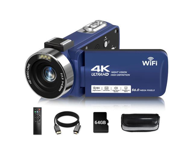 Video Camera, 4K Camcorder 56MP Digital Video Recorder 18X Zoom 3' 270° Rotation Touchscreen IR Night Vision, Wifi Vlogging Camera for YouTube 64GB...
