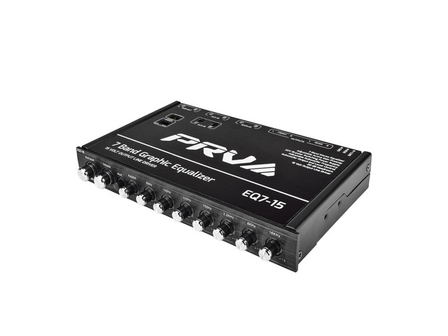 EQ7-15 7 Band Graphic Equalizer 15 Volt RCA Line-Level Output with Fader and Subwoofer Level Control for Car Audio