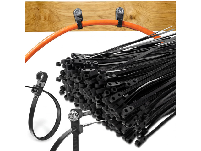 1000 Pcs Plastic Zip Tie with Screw Hole 7.5 Inch 50lbs Black Screw Zip Ties with Mounting Hole Multipurpose Heavy Duty for Indoor and Outdoor Use