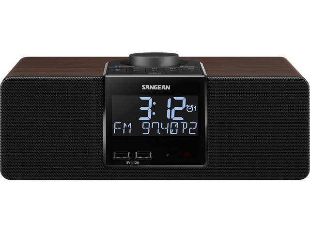 Sangean RCR-40 AM/FM-RDS(RBDS)/Bluetooth/AUX Digital Tuning Wooden Clock Radio with Battery Back-Up