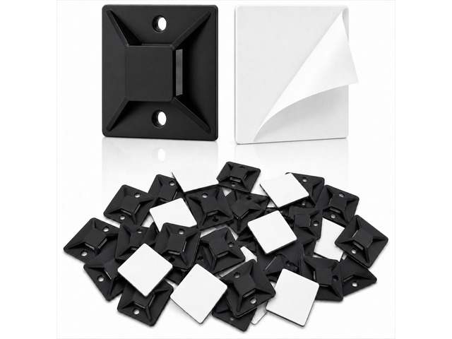 100 PCS 1' Adhesive Cable Tie Mounts Strong Sticky Back Nylon Wire Holders for Cable Management in Home, Office, Car & Christmas Lights (BLACK-100)