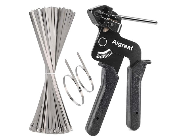 200PCS Metal tie wrap gun Kit, Stainless Steel Cable Tie Gun Adjustable Tensioning and Cutting Tool with 200pcs 304 Self-Locking Stainless Steel...