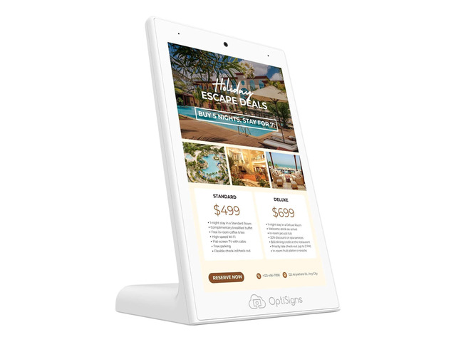 OptiKiosk 10 - Countertop Digital Signage Kiosk, 10.1' HD Touchscreen Display with Wi-Fi, Ethernet & Bluetooth, Software, Optional Background Music