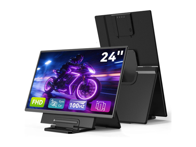 Large Portable Monitor 24 inch - 1080P FHD 100Hz Travel Monitor, 125% sRGB IPS Laptop Screen Extender, VESA Compatible, Height Adjustable...