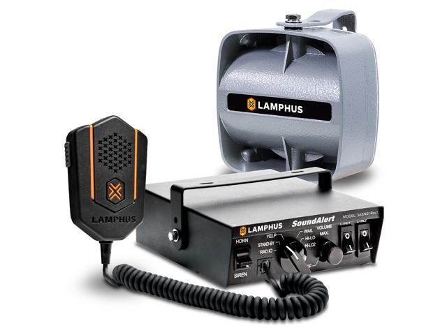 SoundAlert 12V 100W Police Siren PA System Kit [120-130dB Compact Speaker] [2 x 16A Aux Switch] [Hands-Free Air Horn] [PTT Mic] [Radio Rebroadcast]...