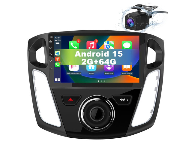Car Radio for Ford Focus 2012-2017, 9 inch Touch Screen Android 15 Stereo with Bluetooth GPS Wireless CarPlay Andriod Auto [2GB+64GB]