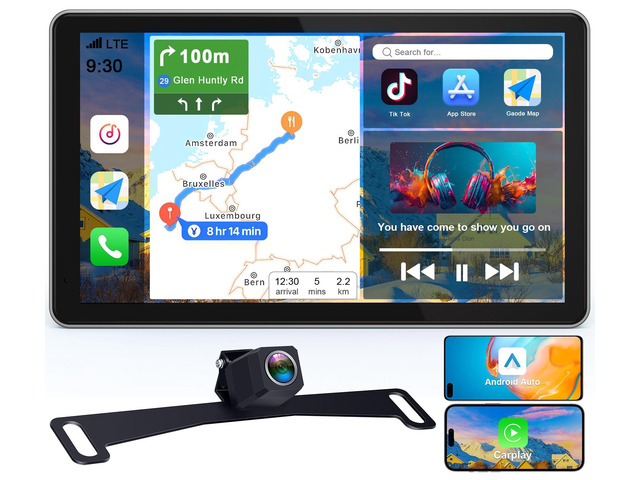 Wireless Carplay Screen with 1080P Backup Camera: Auto Reconnect in Seconds 7' Portable Touchscreen with Wired Rear Camera, Maps Music & Calls...