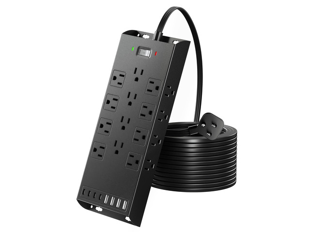 4800J Surge Protector Power Strip, 10ft Long Extension Cord 20 AC Outlets, 8 USB Charging Station, Wall Mountable for Office Workshop