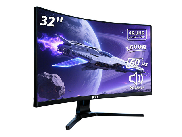32 Inch Curved 4K Monitor 60Hz, UHD PC Screen Built-in Speakers 3840X2560, 1500R, VA, FreeSync, 120% sRGB, HDMI 2.0 & DP 1.4, RGB Backlight, Wall...