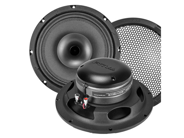 8' Shallow Coaxial Car Audio Speaker 2X 8CX380-4 Slim Loudspeaker with Built-in Tweeter Driver and Grill Included 380 Watts 4 Ohm (2 Speakers) Bundle