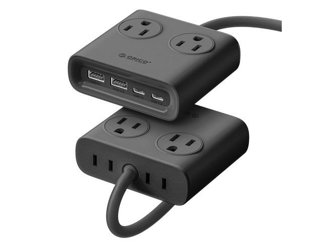 GaN 8-in-1 Power Strip with 4 AC Outlets, 2 USB-C 2 USB-A Ports 45° Flat Plug, 5ft Extension Cord, Compact Desktop Charging Station for Cruise,...