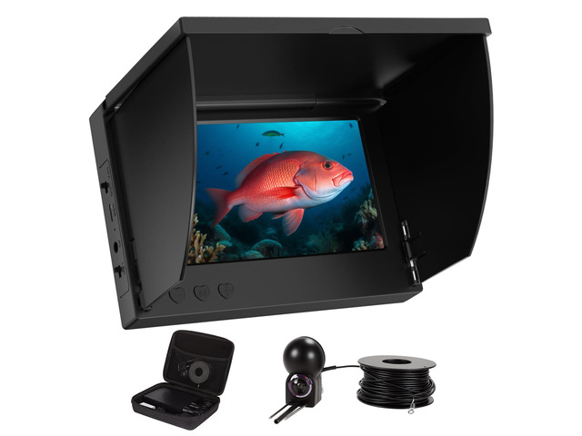 Underwater Fishing Camera 5 Inch, 1000TVL IPS Monitor Fish Finder, Wide Angle IP68 Waterproof, Infrared Night Vision with 65ft Cable for Ice, River...