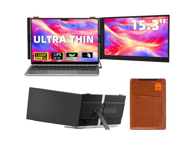 Laptop Screen Extender, 15.3' 16:10 IPS 100% sRGB Portable Travel Monitor for Laptop, FHD 1200P External Display Screen, Dual Screen Attachment...