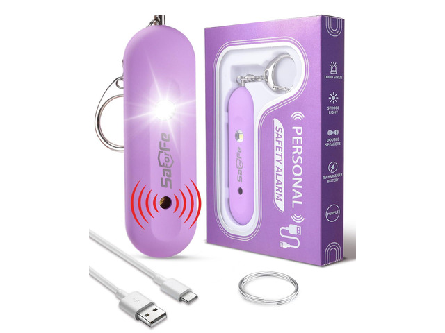 Personal Safety Alarm for Women - Waterproof Rechargeable Security Alarm - 140dB Extra Loud Siren with SOS Strobe Light - Self Defense Keychain for...