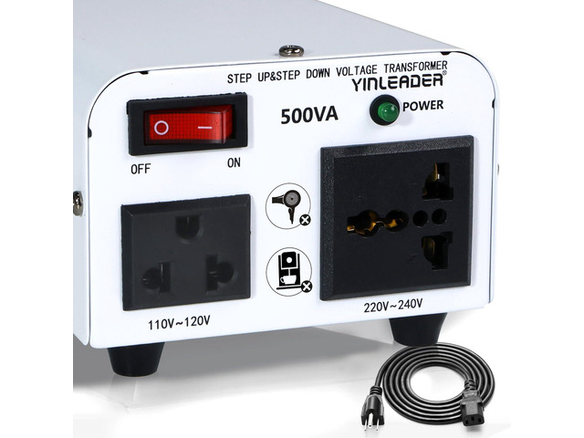 500W 110V to 220V Voltage Converter Transformer Step Up/Down 110-120V/220-240V w/US Power Cord,White