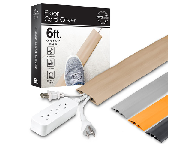 6ft Floor Cord Cover, Cable Protector, Hide Extension Cords Protect Cords, Prevent Cable Trips, Heavy Duty Cord Hider - Cable Cavity = 0.75' (W)...