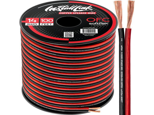14 AWG Gauge Speaker Wire (100 Feet) Car or Home Theater (OFC) Pure OFC Copper, 14/2 Speaker Cable, 2-Conductor, Frosted Red/Black, Easy Strip,...