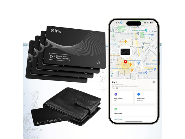 Smart Wallet Tracker Card - Item Finder for Luggage, Keys & Passport Compatible with Apple Find MySlim, Rechargeable & IP68 Waterproof (4 Black)
