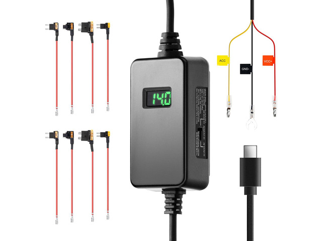 Adjustable Hardwire Kit UP06 for Type-C Dash Cams, 3-Level Low Voltage Protection, Real-Time Voltage Display, 24H Parking Mode for...