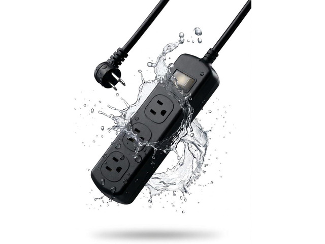 Outdoor Power Strip Weatherproof IPX6, Waterproof Surge Protector with 3 Wide-Spaced Outlets, Flat Plug Heavy Duty Extension Cord for Garden Patio...