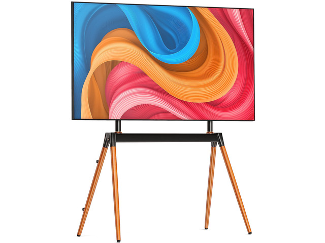 Easel TV Stand for 32-86 Inch LCD LED Flat or Curved Screen up to 132 lbs, Height Adjustable Tripod TV Floor Stand with Wood Legs and Cable Ties