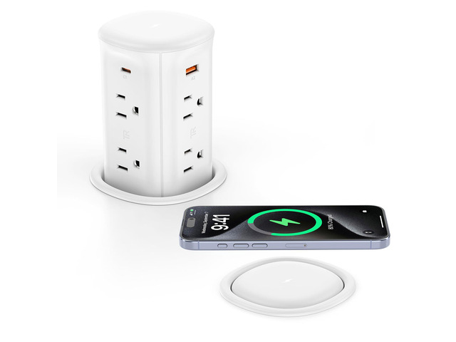 Pop Up Countertop Outlet with 15W Wireless Charger,4 USB/8 AC 6FT Cord,Fits 3.15' Hole,30W USB,20W Outlet,Pop up Outlet for Conference...