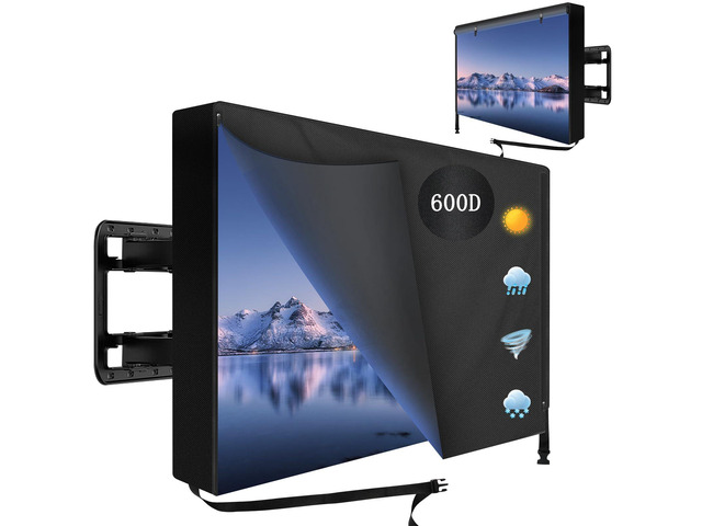 Outdoor TV Cover 60 to 65 inch Waterproof,600D Heavy Duty Full Protection TV Covers with Front Zipper for Outside Flat Screen TV,Black,Cover Size...