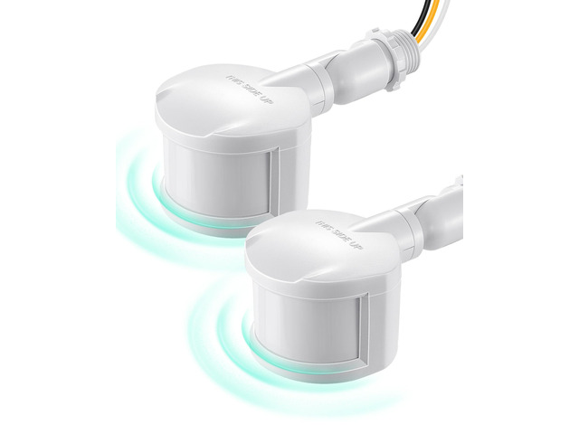 2 Pack 180° Motion Sensor, Adjustable Time/Range to 60FT, White 3 Modes, Replacement Motion Detector, Rotatable Sensor Neck, Adjustable Delay...