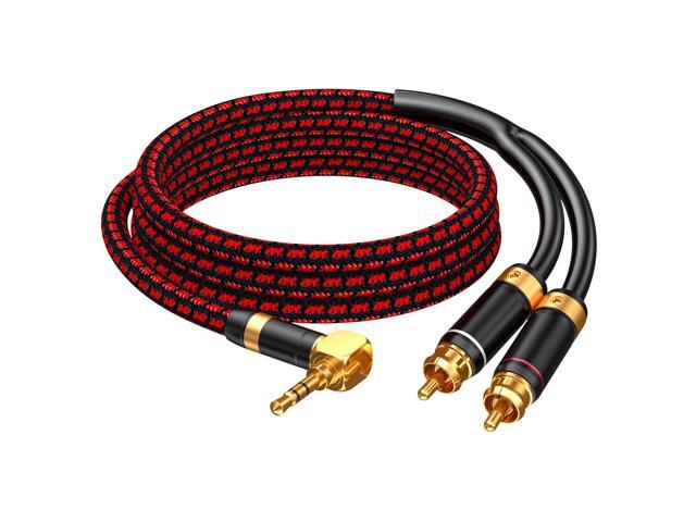3.5mm to 2 RCA Audiophile Audio Cable Stereo Braided Gold Plated Oxgen-Free Copper Core for Smartphones Tablets Speakers Home Theater (Right Angle...