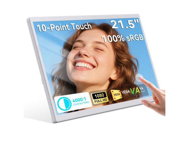21.5 Inch Portable Touchscreen Monitor, 1080P Computer Touch Screen w/VESA Stand Touch PC Display, 75Hz, Multi-Touch Monitor, DC HDMI & USBC for...
