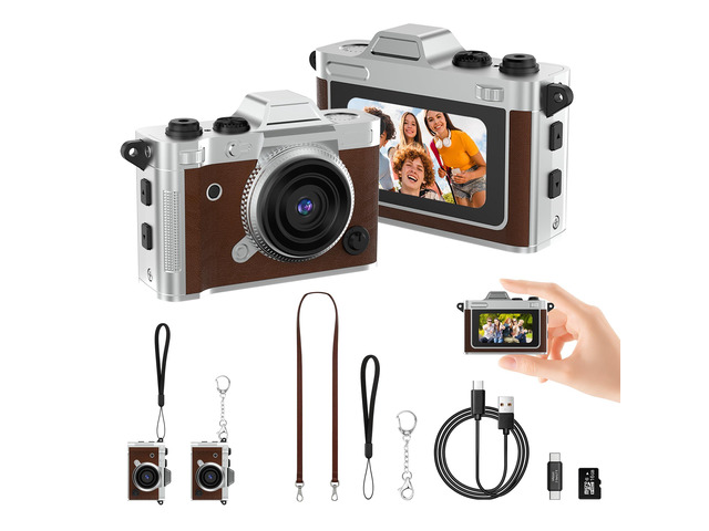 Tiny Digital Camera, Vintage Mini Keychain Camera for Teens and Beginners, Premium Leather Portable Pocket Camera with 16GB Card, 2K HD Video...