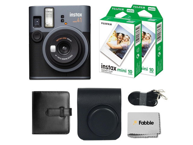 Instax Mini 41 Instant Film Camera Bundle with Groovy Case, Twin Pack Film (20 Sheets), Photo Album (32 Photos), Vintage Black