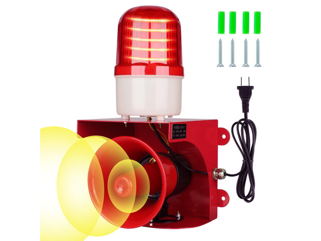 AC110V Industrial Siren Alarm Strobe Light-120dB Loud Horn & Red Beacon Warning Light,Waterproof Indoor/Outdoor Safety Alarm for...