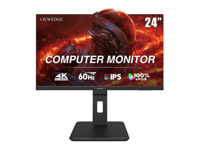 24 inch 4K 60Hz Computer Monitor, 5ms UHD 2160p IPS Monitor Type C, HDMI, DP Port, Built-in Speakers, Vertical Monitor Support Wall Mount