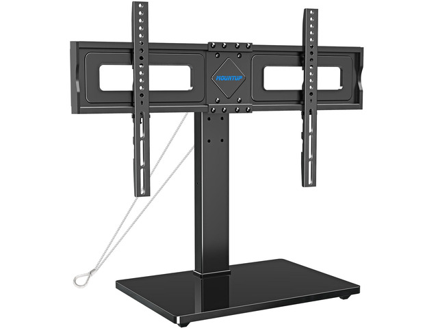Universal TV Stand, Table Top TV Stands for 37 to 65, 70, 75 Inch Flat Screen TVs, Height Adjustable, Tilt, Swivel TV Mount with Tempered Glass...