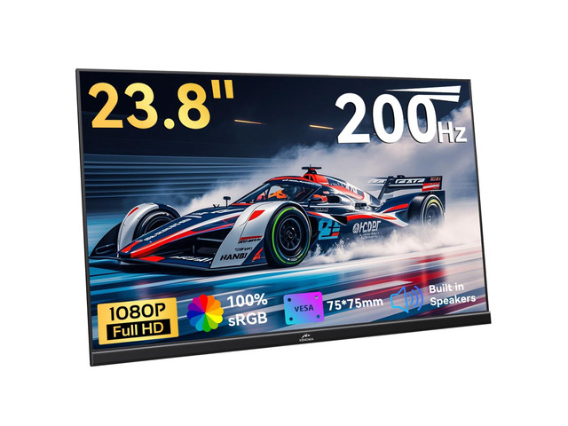 23.8' Large Portable Monitor 200Hz FHD 1080P IPS Freesync USB-C HDMI External Gaming Monitor with Dual Speakers Adjustable Stand, Second Display...
