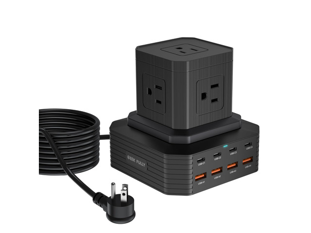 Charging Station (100W), 13-in-1 USB C Power Strip with Surge Protection, 6.6Ft Extension Cord, 4 USB C and 4 USB A Ports, 5 AC Outlets for Home...