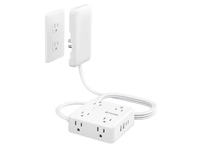 6FT Outlet Cover Extension Cord with 8 Outlet and 4 USB Ports Flat Power Strip Cord Concealer, 2 USB A & 2 USB C, 1700 Surge Protector, Idea for...