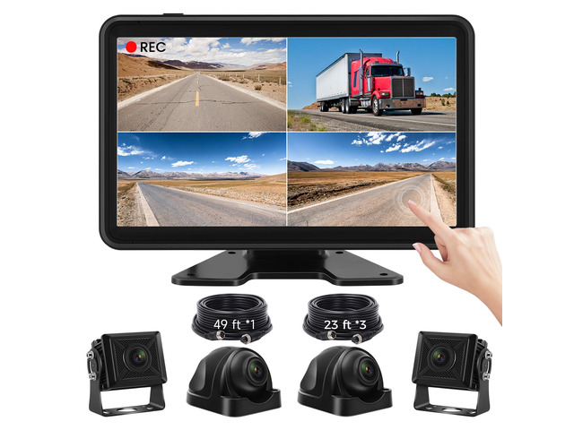 Wired Backup Camera System with 10.1' Touch Monitor, 4 HD 1080P Rear View& Side View Cameras, 4 Split Screen, Night Vision, IP68 Waterproof Back up...