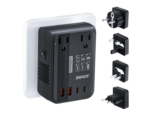 350W 220V to 110V Voltage Converter with Travel Adapter, Black 4 USB Ports, Works with Hair Straighteners & Curling Irons, UK/EU/US/AU Plug...