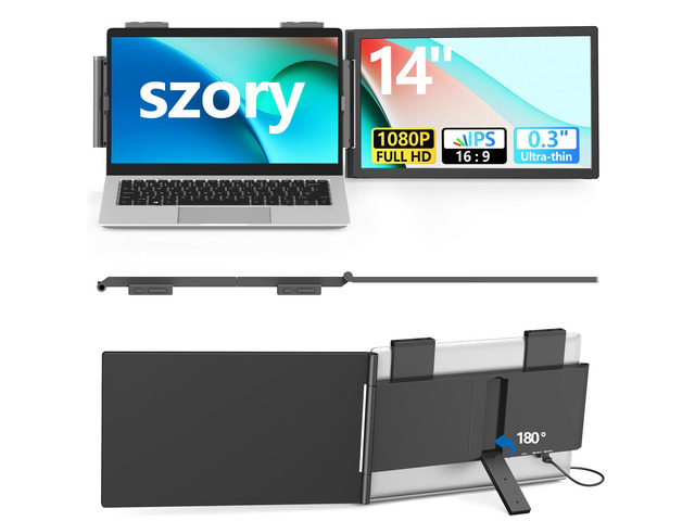 Laptop Screen Extender, 14' FHD 1080P IPS Laptop Monitor Extender Dual Screen, Portable Monitor for Laptops 13.3-16.1' with USB-C/HDMI Port, Plug &...