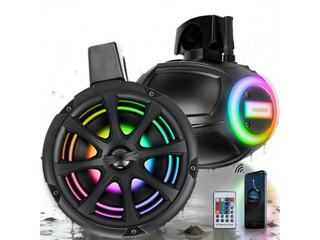 1200W 6.5 Inch Marine Speakers, Built-in Bluetooth & Amplifier, IPX6 Waterproof Powered Subwoofers, RGB Lights, 2-Way, Independent Remote Control,...