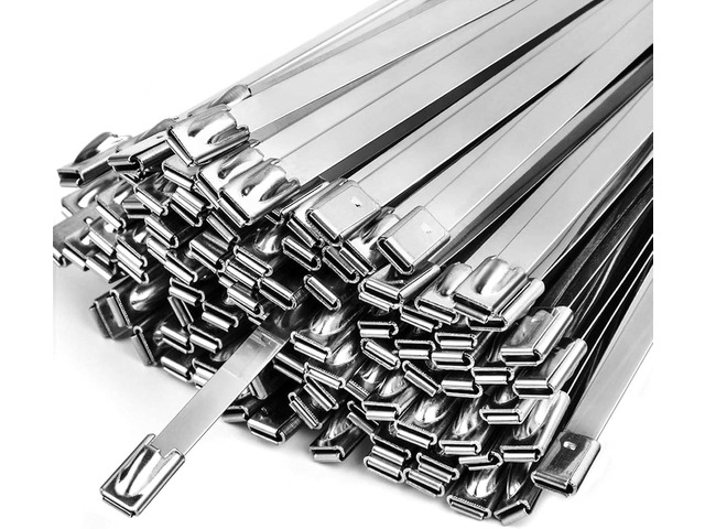 Metal Zip Ties Heavy Duty 11.8 Inch 304 Stainless Steel Cable Tie 100 Pcs All-Weather Fastener Straps for Chain Link Fence, Exhaust Wrap &...