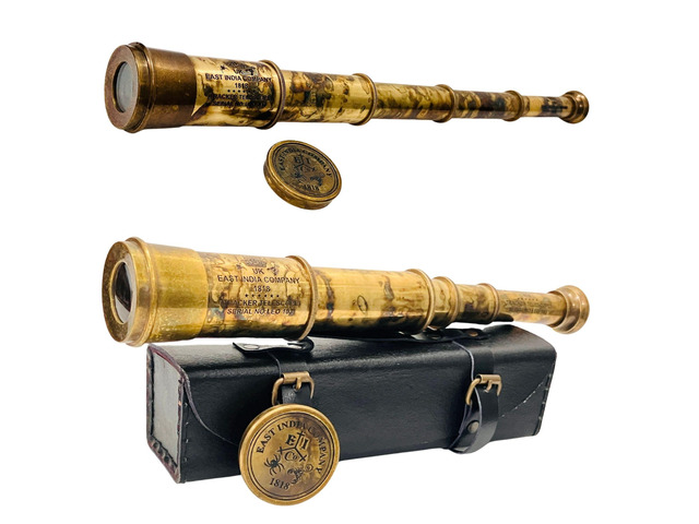 Rare Brass Telescope Spyglass - East India Company 1818 Tracker Vintage Pirate Spyglass Scope Antique Large Handstitched Leather Gift Box (BT-EIC17)