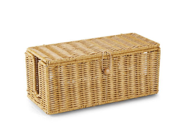Cable Management Box, Handwoven Synthetic Rattan Cable Organizer, 2 Side Open Slots Cords Hider Box, Under Desk Cord Organizer for USB Wire, TV PC...